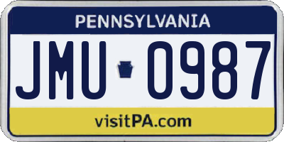 PA license plate JMU0987