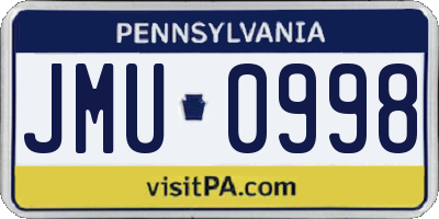 PA license plate JMU0998