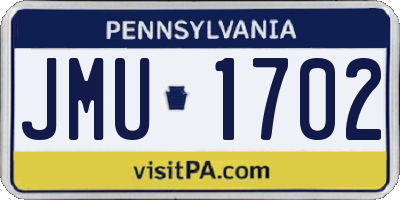 PA license plate JMU1702