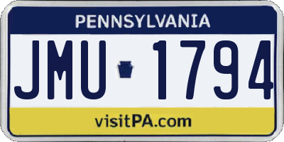 PA license plate JMU1794