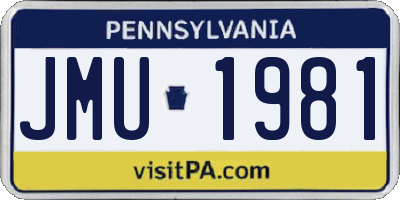 PA license plate JMU1981
