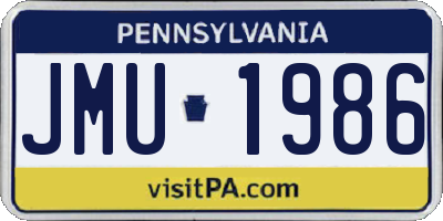 PA license plate JMU1986