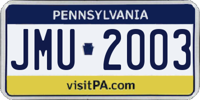 PA license plate JMU2003