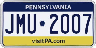 PA license plate JMU2007