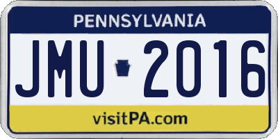 PA license plate JMU2016