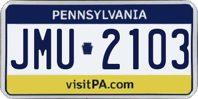 PA license plate JMU2103