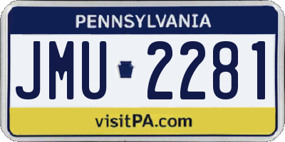 PA license plate JMU2281