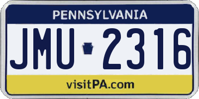 PA license plate JMU2316