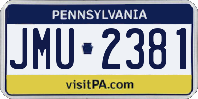 PA license plate JMU2381