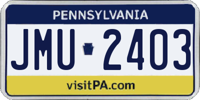 PA license plate JMU2403