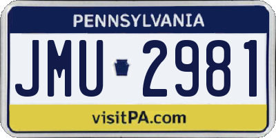 PA license plate JMU2981