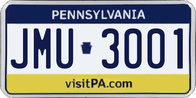 PA license plate JMU3001
