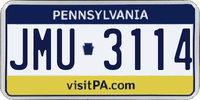 PA license plate JMU3114