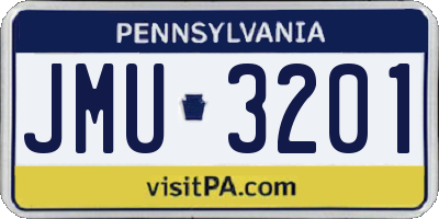 PA license plate JMU3201