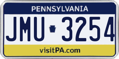 PA license plate JMU3254