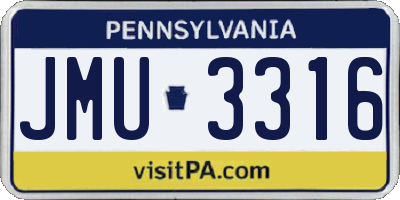 PA license plate JMU3316