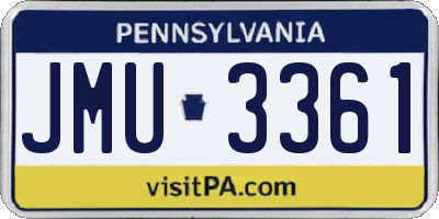 PA license plate JMU3361