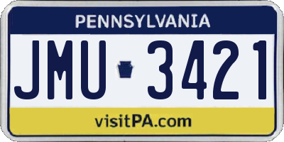 PA license plate JMU3421