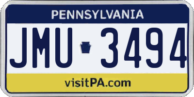 PA license plate JMU3494
