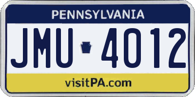 PA license plate JMU4012