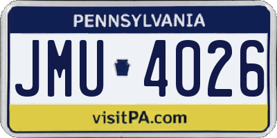 PA license plate JMU4026
