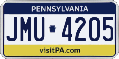 PA license plate JMU4205
