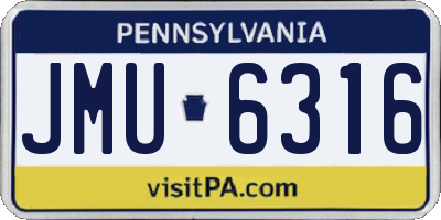 PA license plate JMU6316