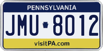 PA license plate JMU8012