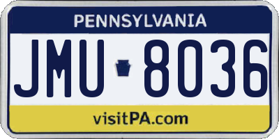PA license plate JMU8036