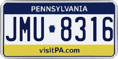 PA license plate JMU8316