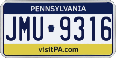 PA license plate JMU9316