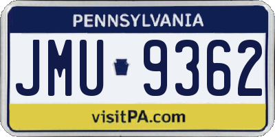 PA license plate JMU9362