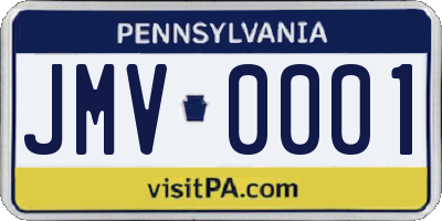 PA license plate JMV0001