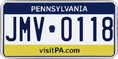 PA license plate JMV0118
