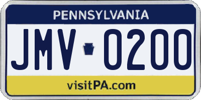 PA license plate JMV0200