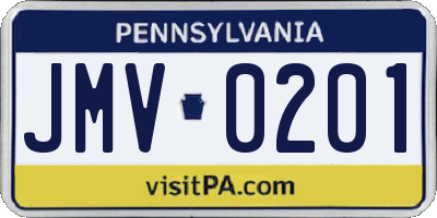 PA license plate JMV0201
