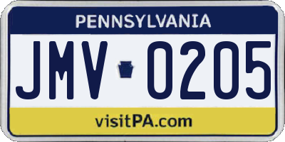 PA license plate JMV0205