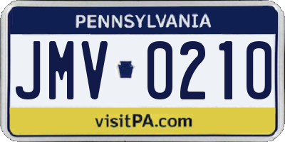 PA license plate JMV0210