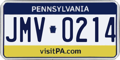 PA license plate JMV0214