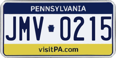 PA license plate JMV0215