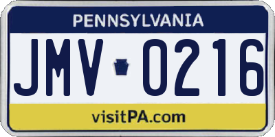 PA license plate JMV0216