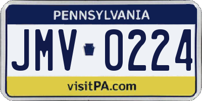 PA license plate JMV0224
