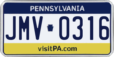 PA license plate JMV0316