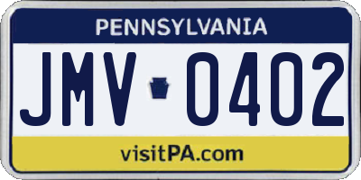 PA license plate JMV0402