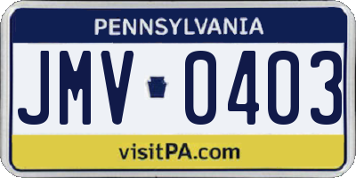 PA license plate JMV0403