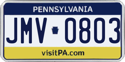 PA license plate JMV0803