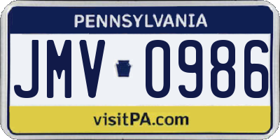 PA license plate JMV0986