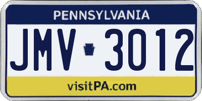 PA license plate JMV3012