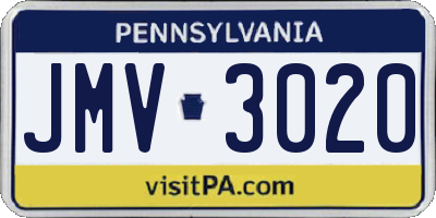 PA license plate JMV3020