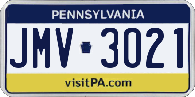 PA license plate JMV3021